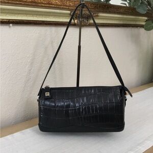 Vintage Brighton Black Croc Embossed Leather Baguette